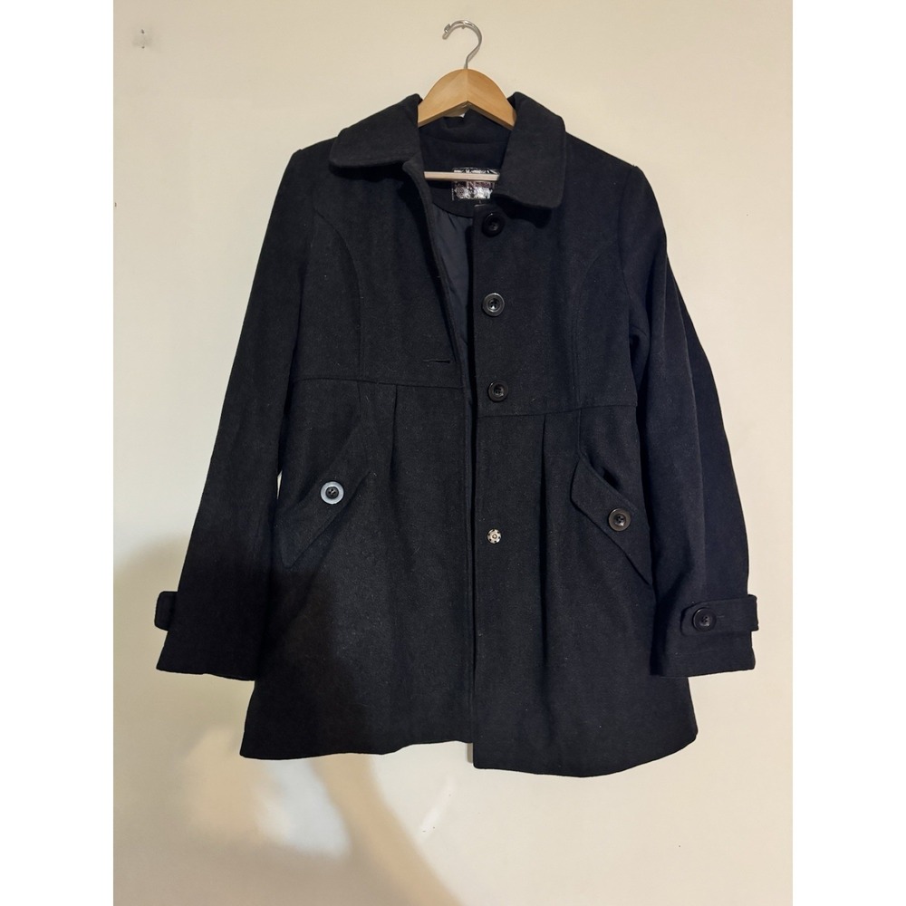 Jrs Women's Krush 90s 2000s Y2K Style Coat Wool Blend Military Button L Black